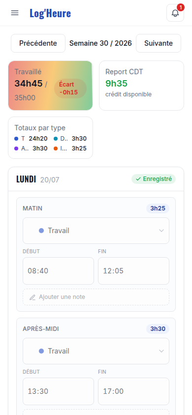 La saisie sur mobile.